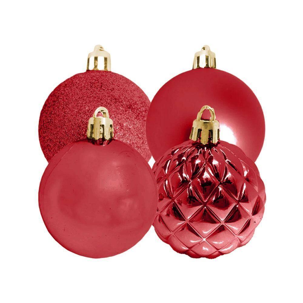 Kit Bolas De Natal 8Cm Vermelhotexturas Com 4Und Multiart