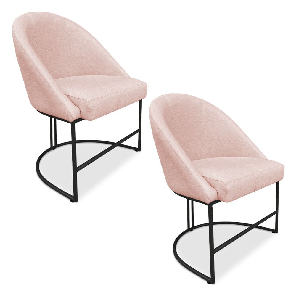 Kit 02 Cadeiras Poltrona de Jantar Bela Suede Rosa Bebê Base Metálica Industrial Preto - Pallazio