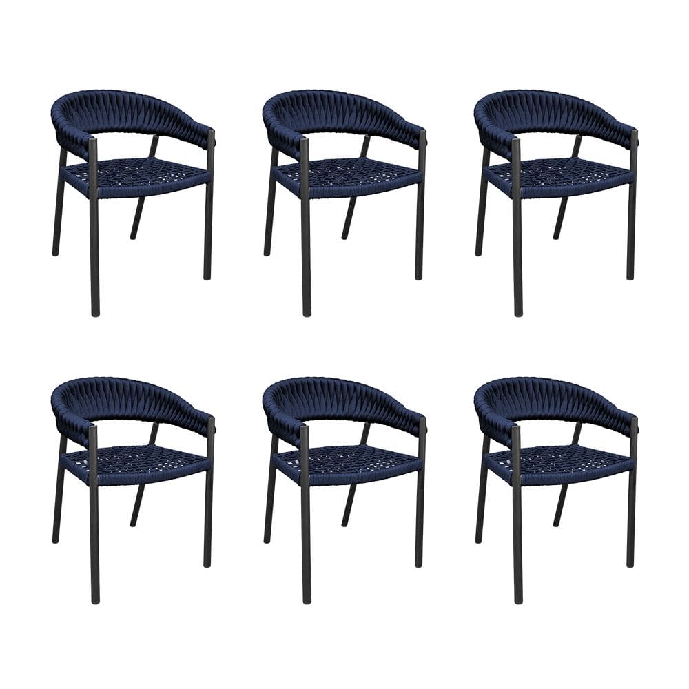 Kit 6 Cadeiras Cannes Alumínio Encosto Tricô Náutico Azul Marinho