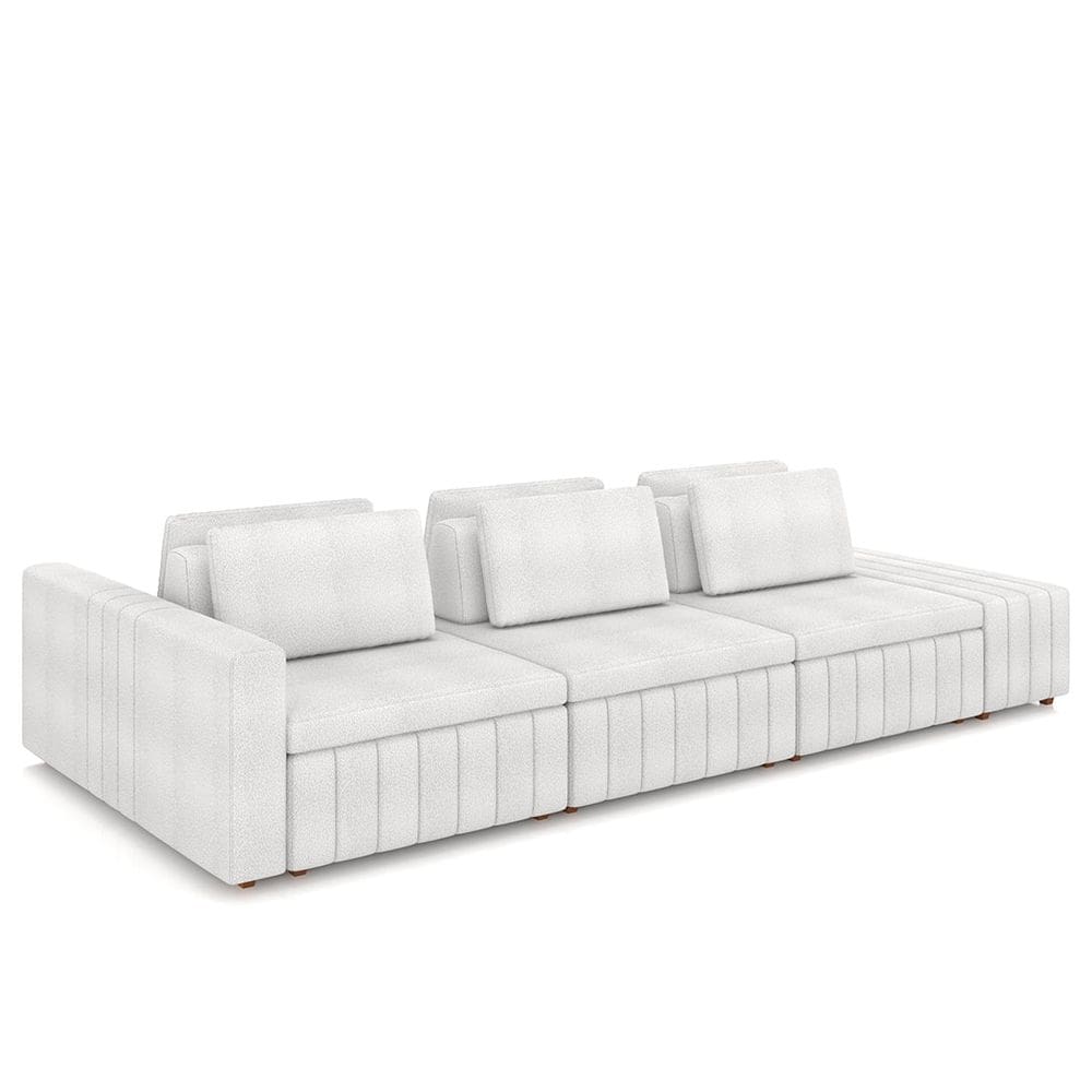 Sofá Ilha Living com Puff 395cm Siesta M22 Bouclê Branco - Mpozenato