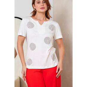 Blusa decote em V com aplicação em circulos Virou Moda