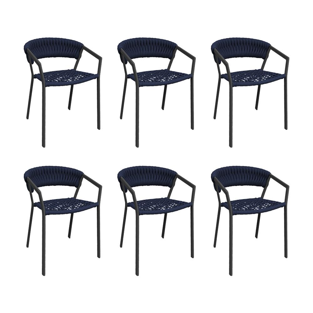 Kit 6 Cadeiras Florença Alumínio Tricô Náutico Azul Marinho