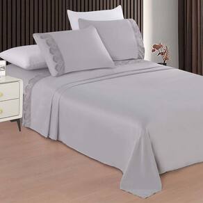 Jogo De Cama Casal Bordado Renda 3d Microfibra Acetinado