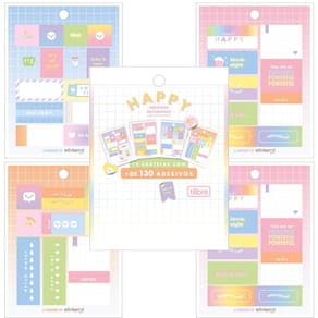 Bloco de Adesivos Decorados Happy Metalizados 12 Folhas Tilibra