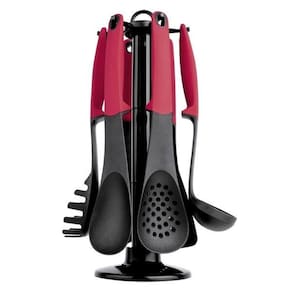Conjunto de Utensílios Nylon - 7 Peças | Suporte Giratório