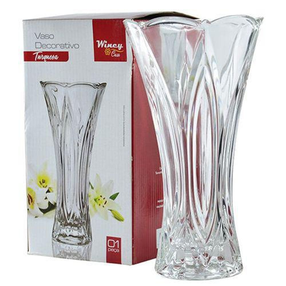 Vaso Decorativo Turquesa De Vidro Com Relevo 24X13X8Cm Wincy