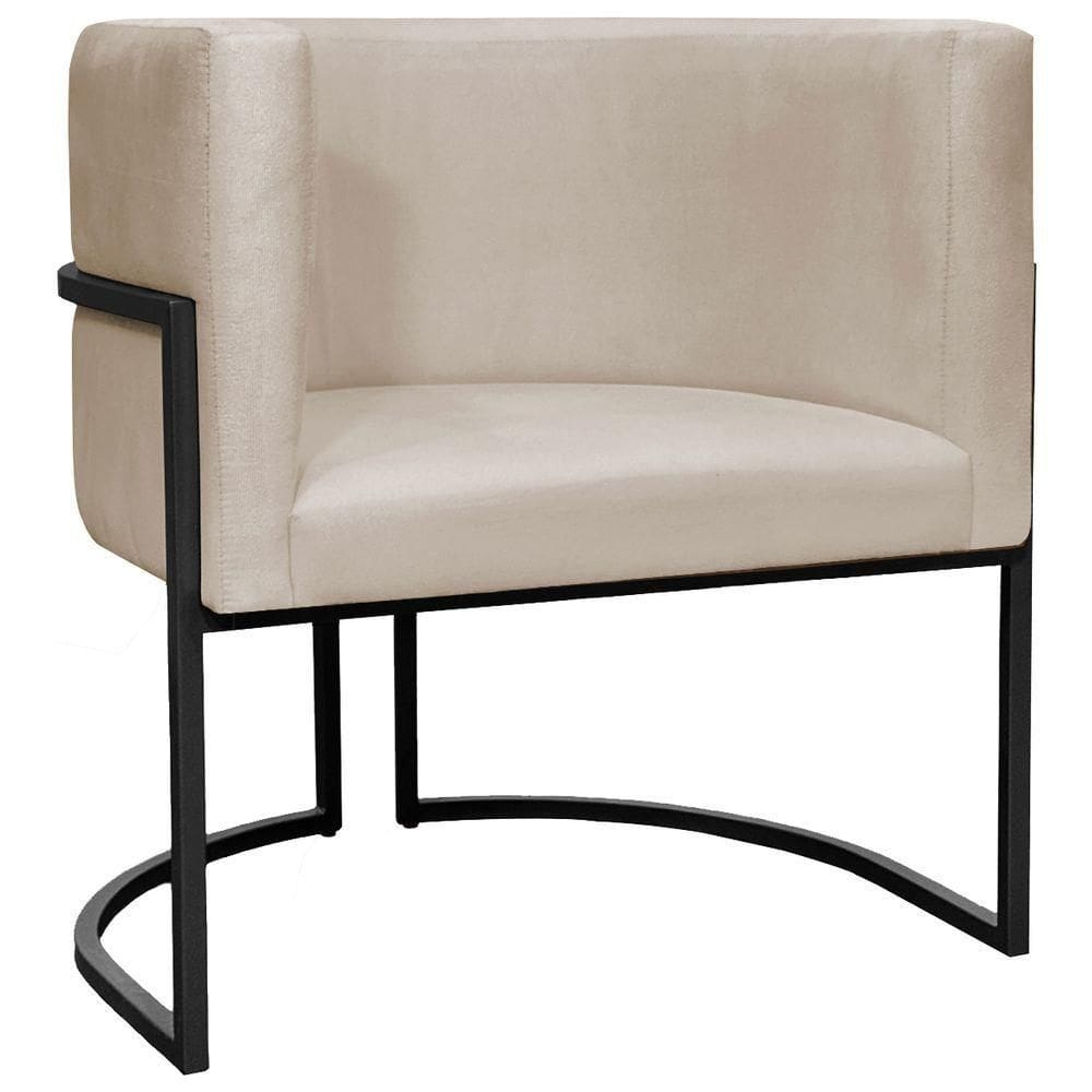 Poltrona Luna Suede Cores Base De Ferro Preta - Bege, Suede