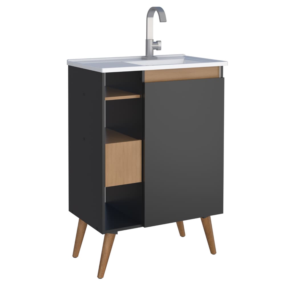 Armário de Banheiro com Pés Algés Jequitibá Preto