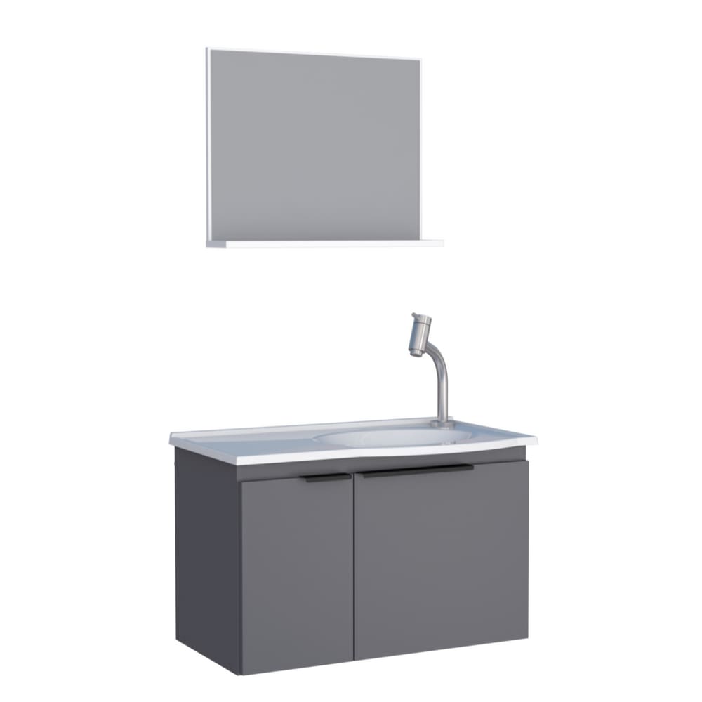 Kit de Banheiro com Espelho Baku Cinza