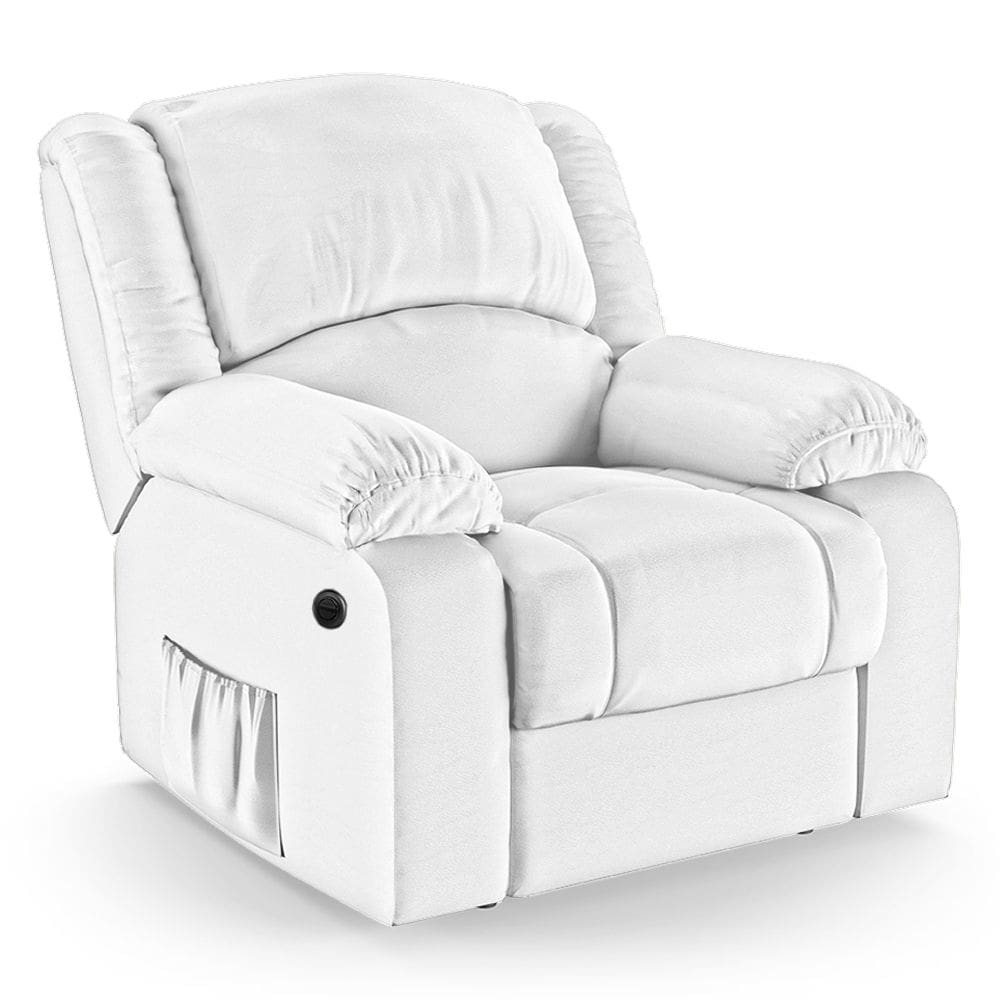 Poltrona do Papai Reclinável Melim Elétrica LED Massagem PU Branco FH1 - D`Rossi