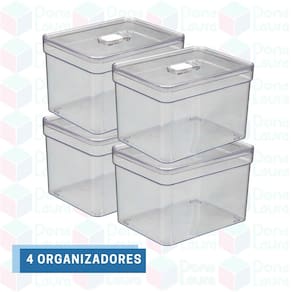 4 Un Organizadores Geladeira Alto Retangular Tampa Acrílico