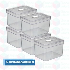 5 Un Organizadores Geladeira Alto Retangular Tampa Acrílico