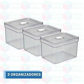 3 Un Organizadores Geladeira Alto Retangular Tampa Acrílico