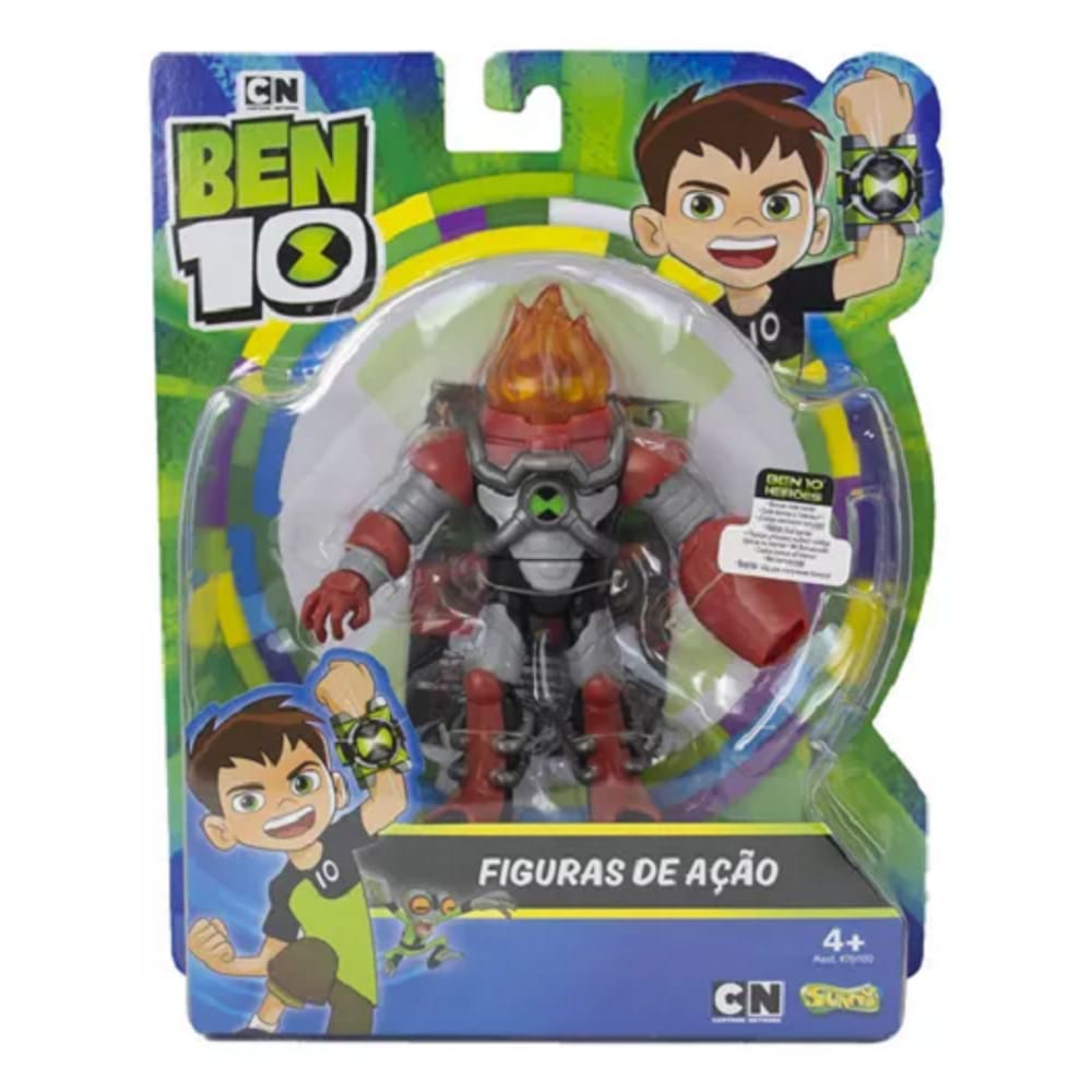 Figura De Ação Ben 10 Articulado C/ Acessorios - Boneco 10cm Armadura Omni-kix Chama - Sunny