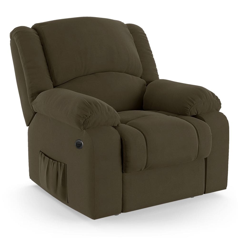 Poltrona do Papai Reclinável Melim Elétrica LED Massagem Veludo Capuccino FH1 - D`Rossi