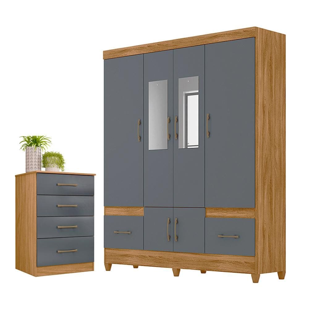 Conjunto Guarda Roupa Com Espelho e Cômoda Gokyo