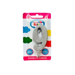 Vela Premium Glitter Prata N 9 Cia Da Festa