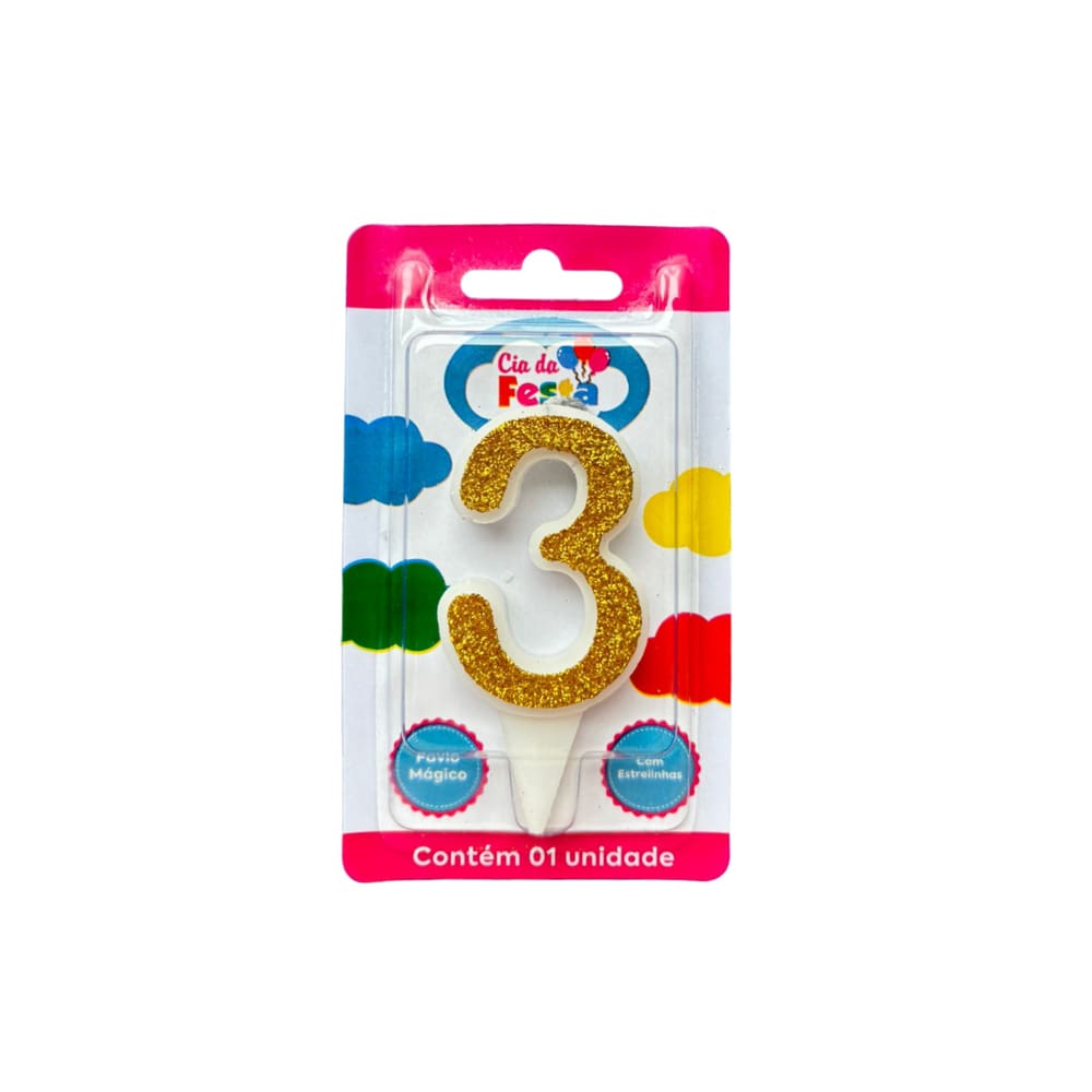 Vela Estilosa Ouro N 3 Cia Da Festa