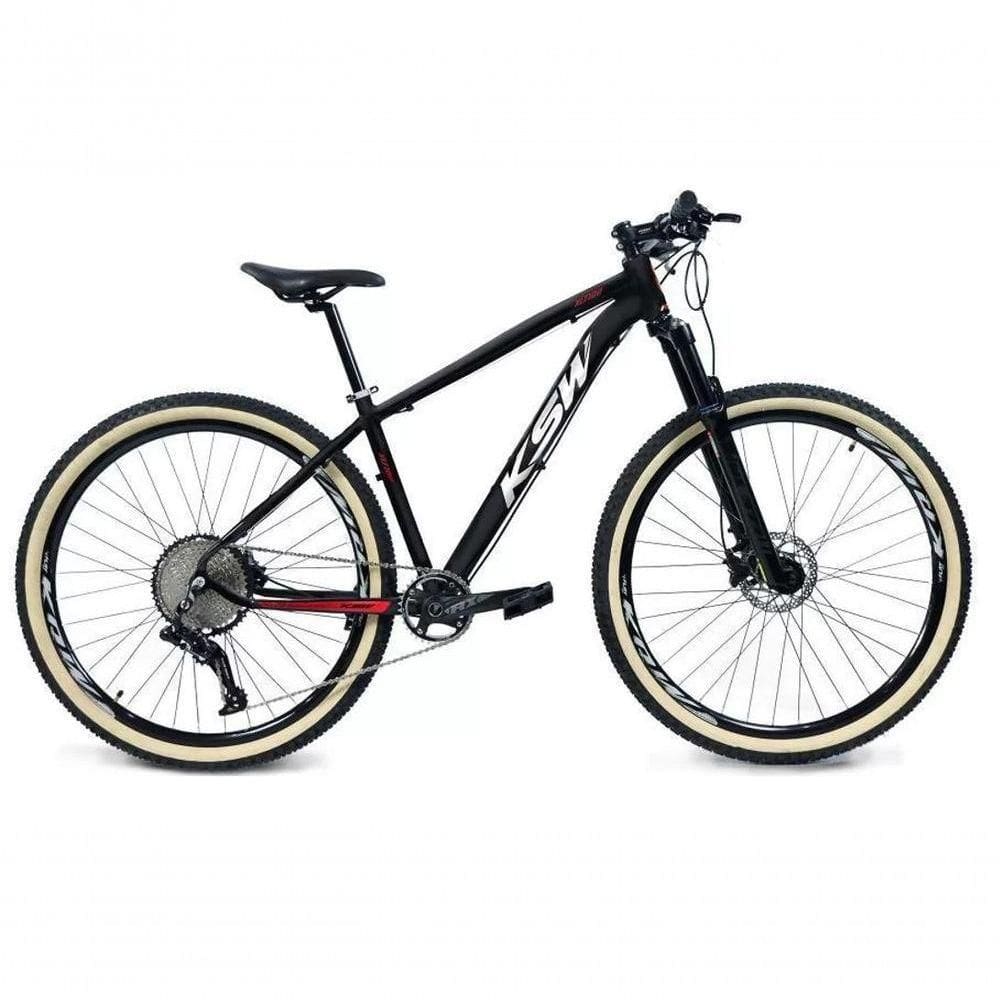 Bicicleta 29 Ksw Xlt 12v Freios Hidráulicos 1x12v Trava No Ombro Pneu Bege - Preto-vermelho-branco Tam.19