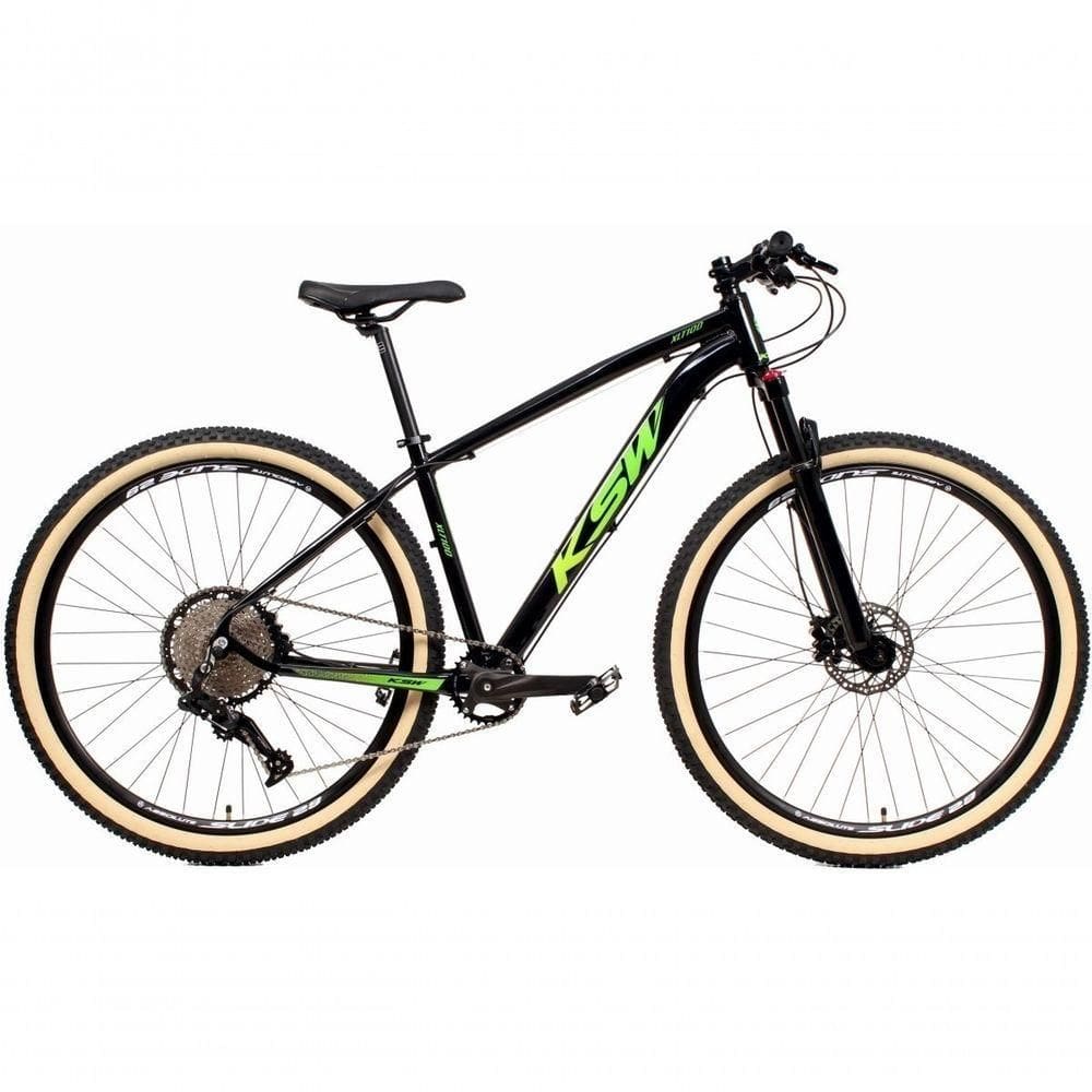 Bicicleta 29 Ksw Xlt 12v Freios Hidráulicos 1x12v Trava No Ombro Pneu Bege - Preto-verde Tam.19