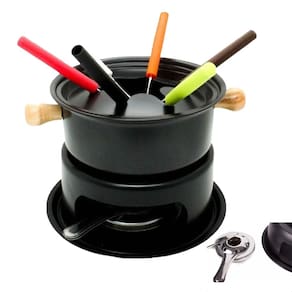 Conjunto Fondue 11 Peças Panela Garfo Fogareiro Molho Chocolate Vinho Queijo Cozinha Gourmet Aparelho Fundie Fundi Lazer Inverno Outono Frio