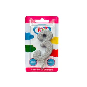 Vela Premium Glitter Prata N 3 Cia Da Festa