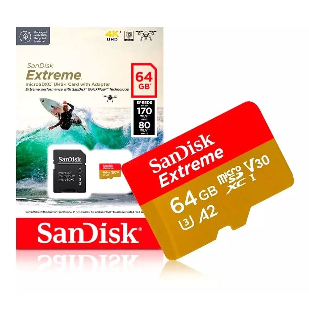 Cartão De Memória Sandisk 64gb Sd Extreme 170mb/s SDSQAH-064G-GN6AA