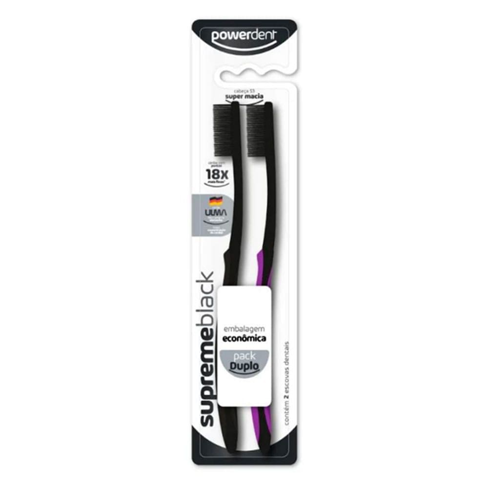 Escova de Dente Powerdent Supremeblack Super Macia com 2 Unidades