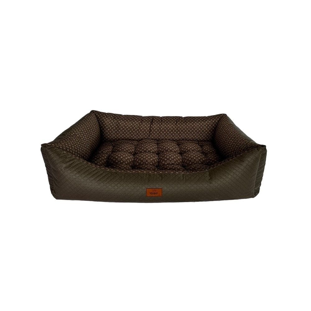Cama para Cachorro Retangular em Corino + Poliéster Marrom Escuro LV Extra Grande (XGG) 98 x 65 cm