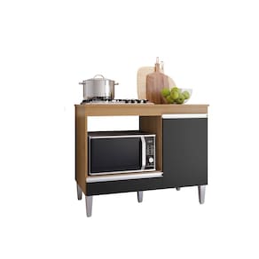 Balcão Gabinete Cooktop Carla Amêndoa/Preto C/Tampo - AJL Móveis