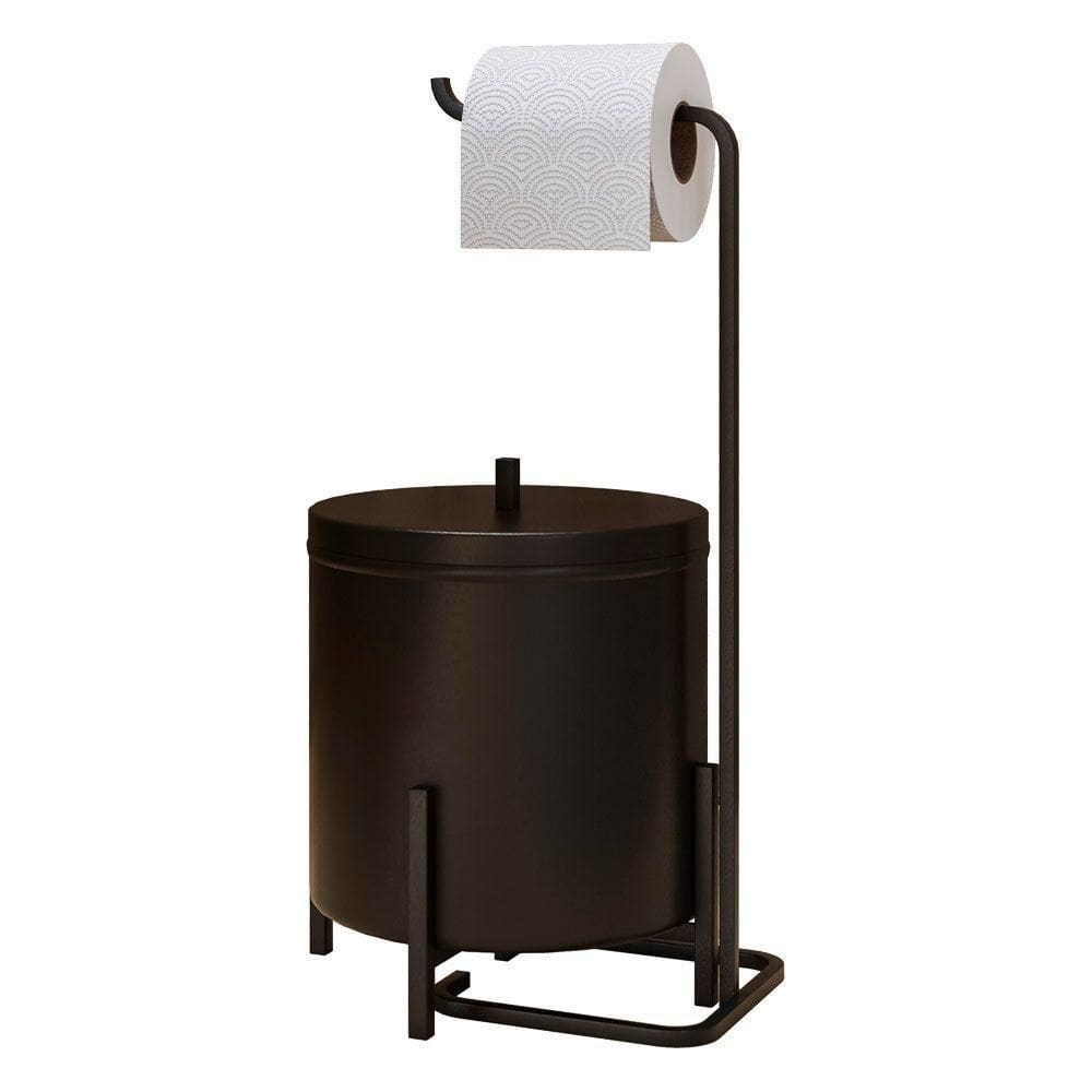 Kit Lixeira 6l E Porta Papel Higiênico Eleganza Metal Preto