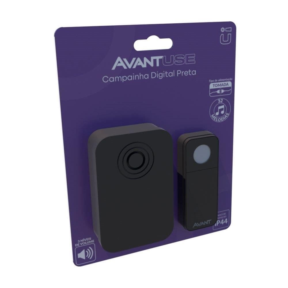 Campainha Digital Avant Sem Fio Com Tomada Bivolt Preto