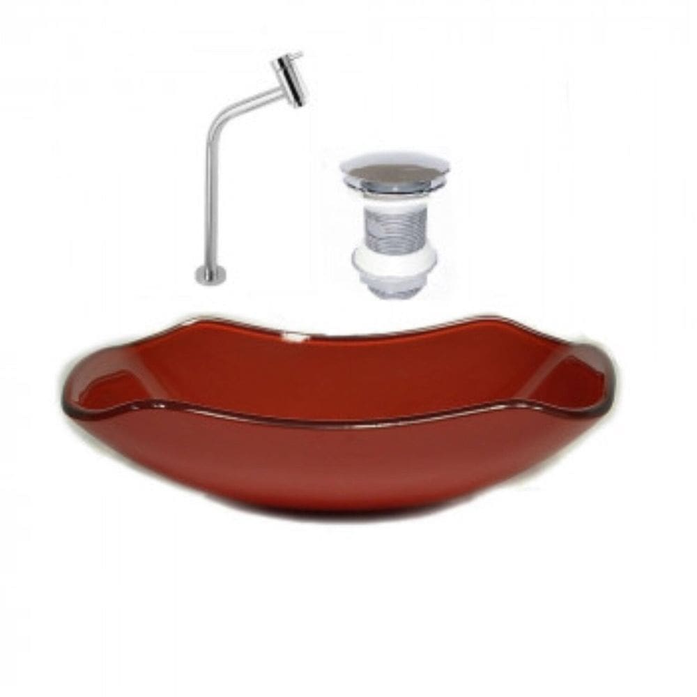 Cuba de Vidro Oval 51cm com Válvula e Torneira Vermelho Cereja