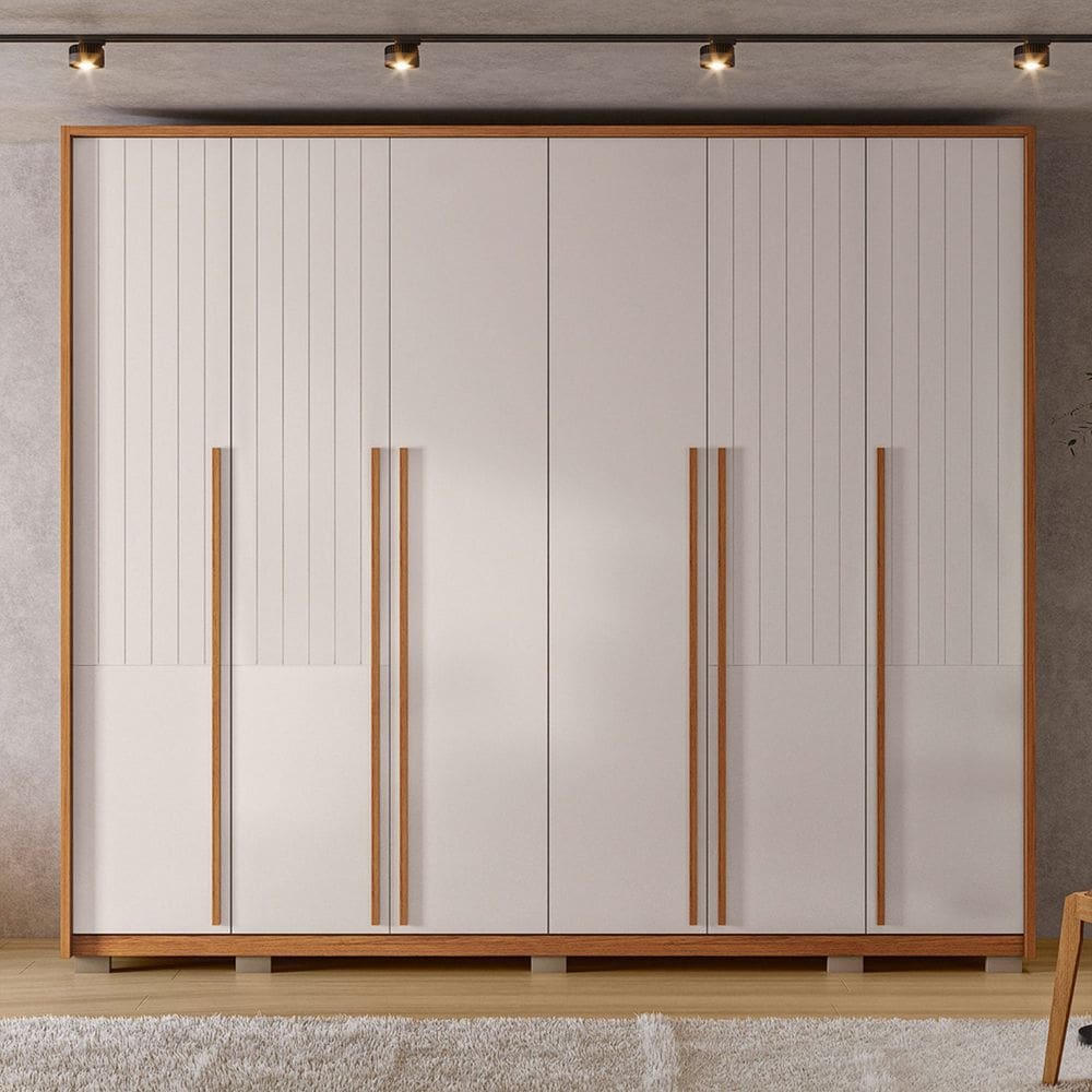 Guarda Roupa Casal com Frisado 6 Portas 6 Gavetas Suburban Gold LOURO FREIJO/OFF WHITE