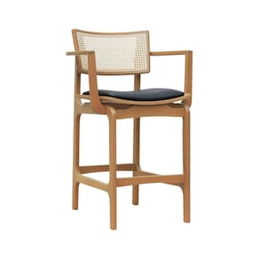 Banqueta Alta Bistrô Apollo Com Braços Madeira Maciça Encosto Telinha Assento Anatômico Estofado Sintético Natural/Preto