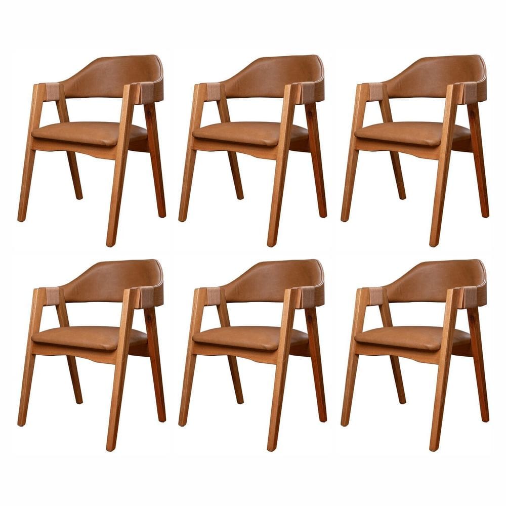 Kit 6 Cadeiras De Madeira 100% Maciça, Estofada E Braço Com Corda Náutica Bélgica Living Outdoor Espresso Móveis Imbuia