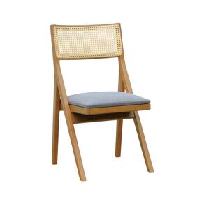 Cadeira Ypê Madeira Maciça Telinha  Assento Estofado Linho  Impermeável Natural/Cinza