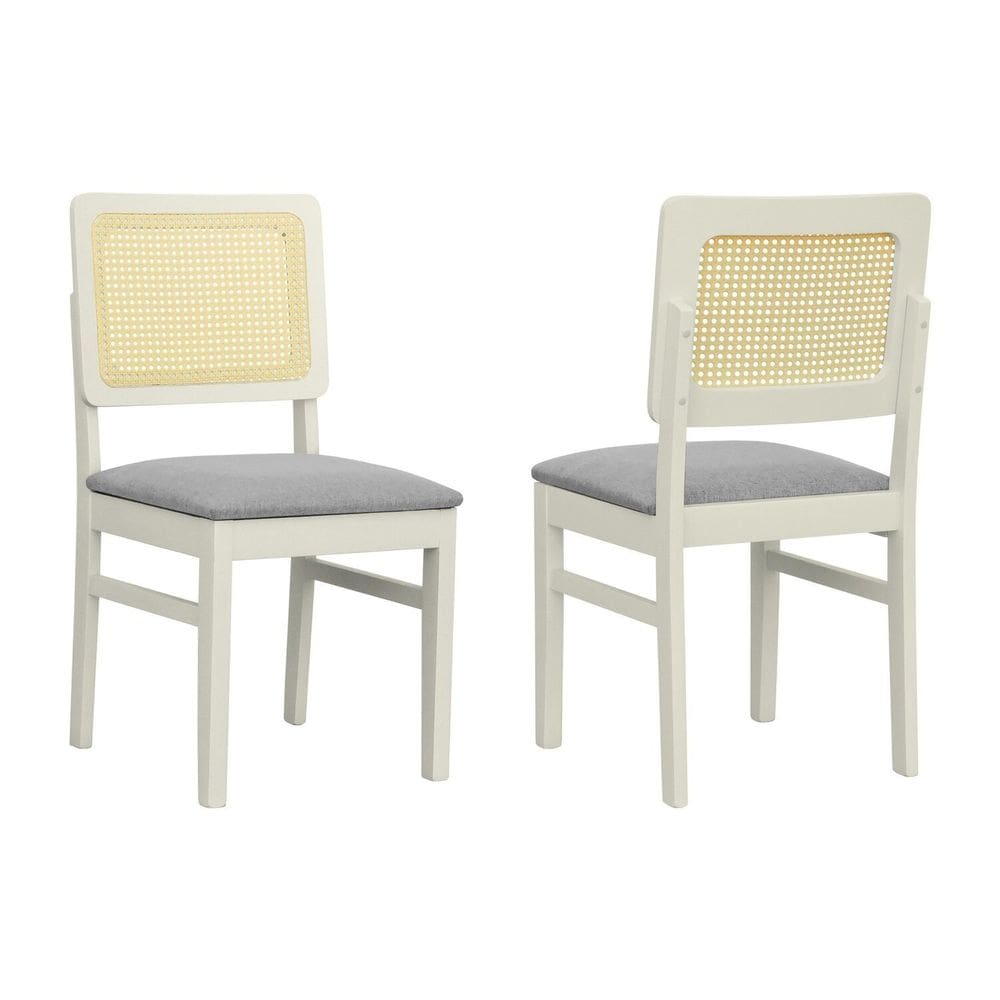 Kit 2 Cadeiras Lyon Madeira Maciça Encosto Telinha Assento Estofado Linho Off White/Cinza
