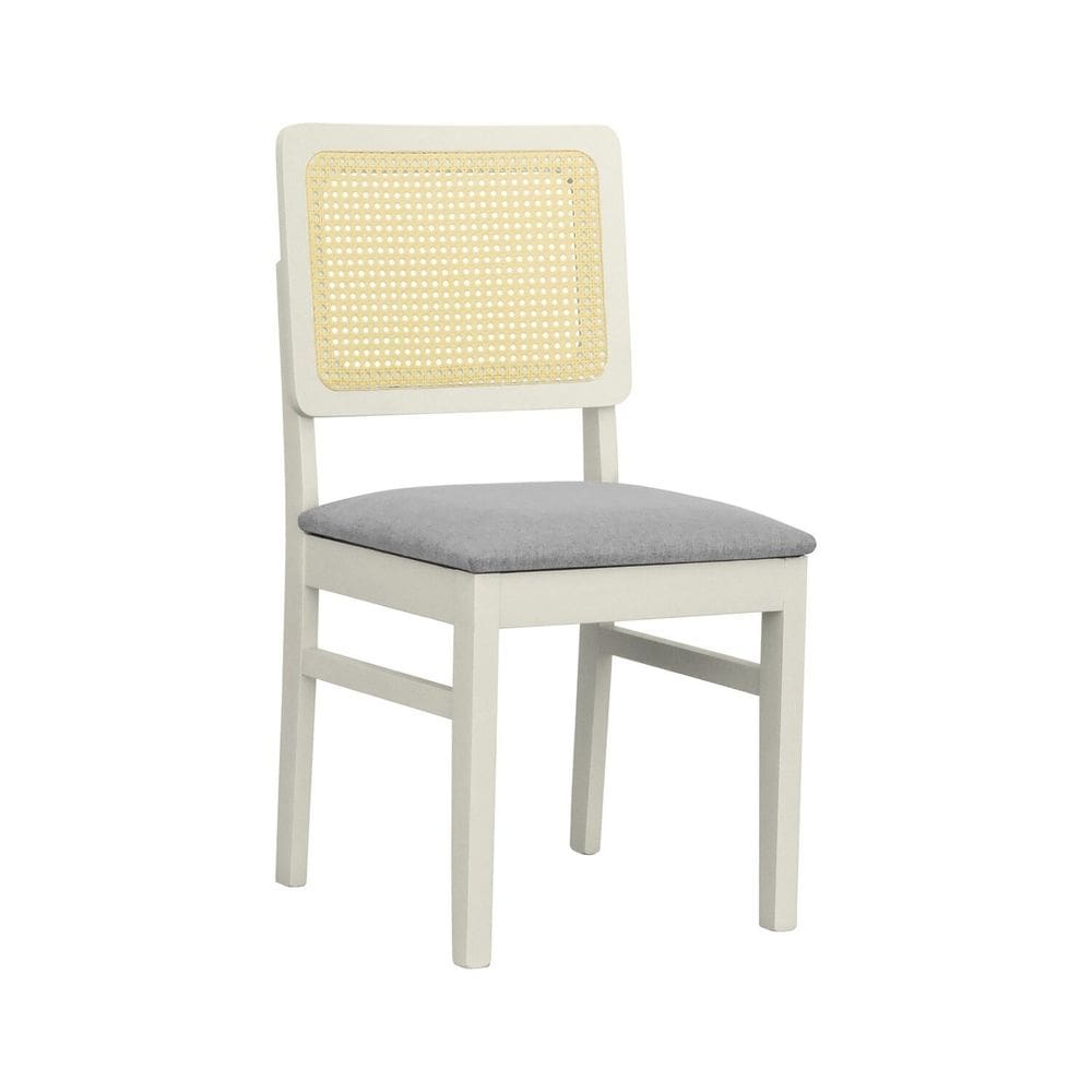 Cadeira Lyon Madeira Maciça Encosto Telinha Natural Assento Estofado Linho Off White/Cinza
