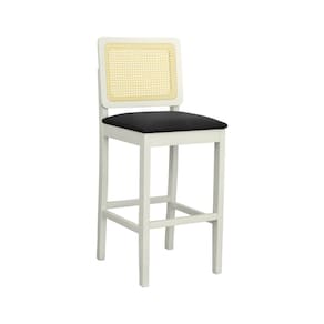 Banqueta Alta Bistrô Lyon Madeira Maciça Encosto Telinha Assento Estofado Sintético OFF-WHITE/PRETO