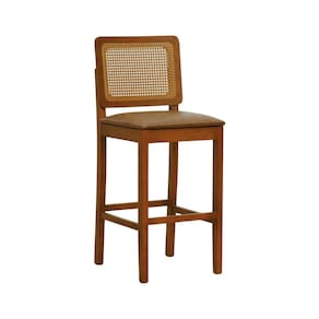 Banqueta Alta Bistrô Lyon Madeira Maciça Encosto Telinha Amêndoa Assento Estofado Sintético Amêndoa/Marrom