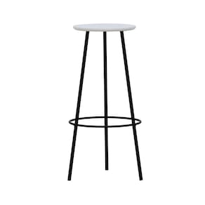 Banqueta Alta Bistrô Tripé Metal Assento Madeira Preto/Branco