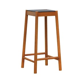 Banco Alto Amber Madeira Maciça Assento Mdf Bp Amêndoa/Preto