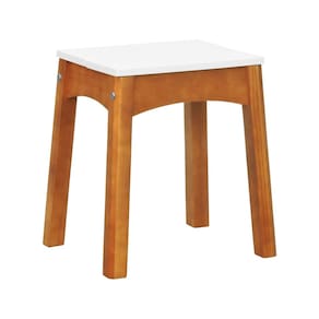 Banco Médio Áustria Madeira Maciça Assento Mdf Laqueado Amêndoa/Branco