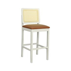 Banqueta Alta Bistrô Lyon Madeira Maciça Encosto Telinha Assento Estofado Sintético Off-White/Caramelo