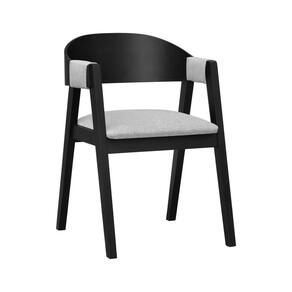 Cadeira Miami Madeira Maciça Encosto Anatômico Curvo Assento Estofado Linho Preto/Cinza