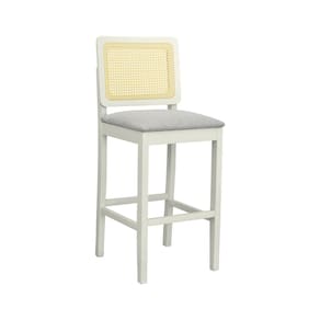 Banqueta Alta Bistrô Lyon Madeira Maciça Encosto Telinha Assento Estofado Linho OFF-WHITE/BEGE