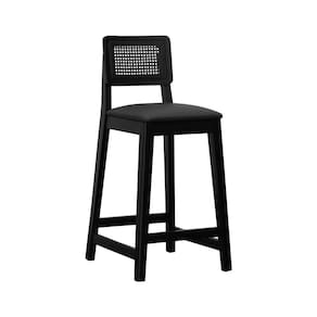 Banqueta Gabi 68cm Altura Madeira Maciça Encosto Telinha Assento Estofado Sintético Preto