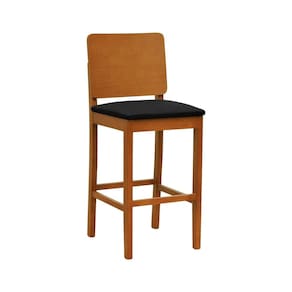 Banqueta Alta Bistrô Quéops Madeira Maciça Encosto Anatômico Assento Estofado Linho Amêndoa/Preto