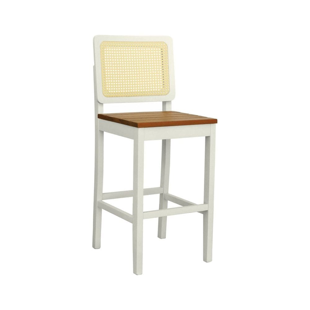 Banqueta Alta Bistrô Lyon Madeira Maciça Encosto Telinha Assento Ripado OFF-WHITE/AMÊNDOA